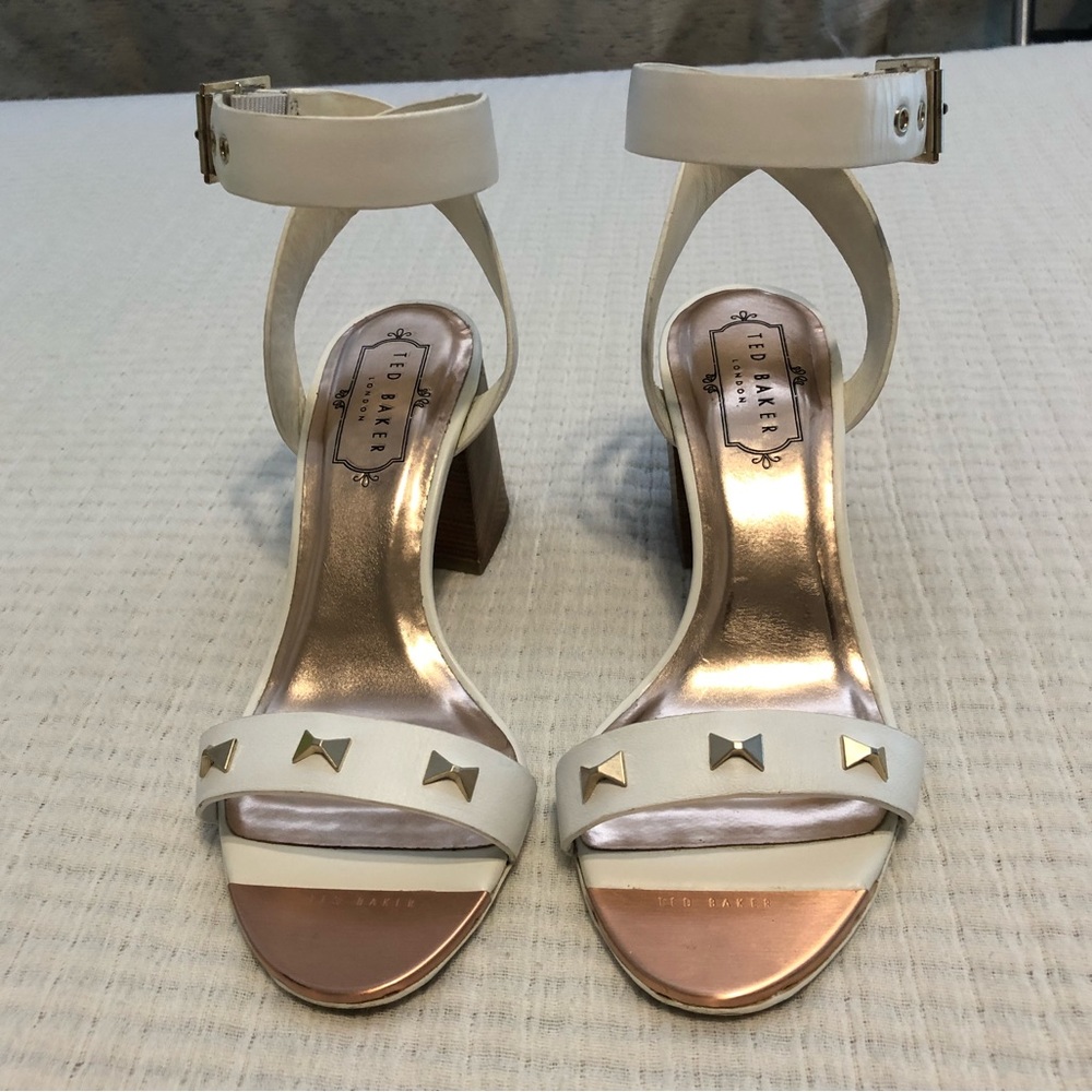 Ted Baker Biah White Studded Block Heeled Sandal (Size: 35.5; US 5)